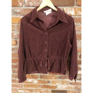 VTG Donnkenny Womens Cropped Maroon Corduroy Button Front Jacket Size 11/12